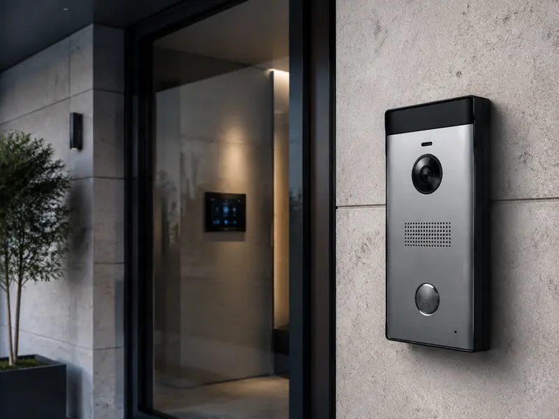 Video intercom panel at a building entrance
